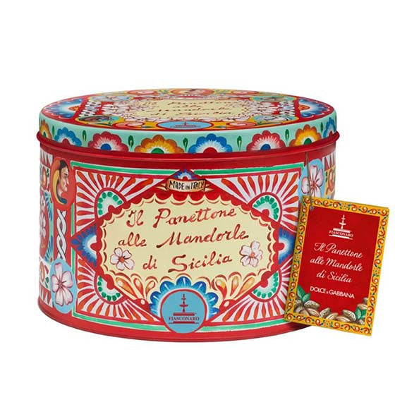 Panettone with Raisins topped with icings and Sicilian almonds